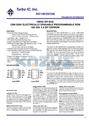 TU25C256SI-2.7 datasheet - 2.7V-5.5V, CMOS SPI bus 128K electrically erasable programmable ROM 32K x 8BIT EEPROM