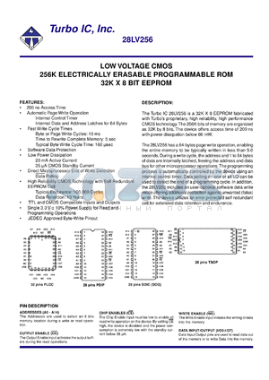 28LV256PC-3 datasheet - Speed: 200 ns, Low voltage CMOS 256 K electrically erasable programmable ROM 32K x 8 BIT EEPROM