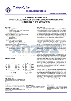 TU93C66PI datasheet - CMOS microwire bus 4 K electrically erasable programmable ROM 512K x 8/16 BIT EEPROM