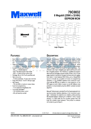 79C0832RT4QK15 datasheet - 8 megabit (256k x 32-bit) EEPROM MCM