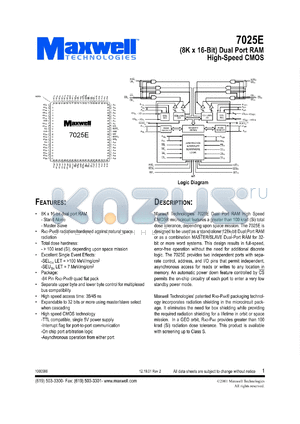 7025ERPQI35 datasheet - (8K x 16-bit) dual port RAM high-speed CMOS