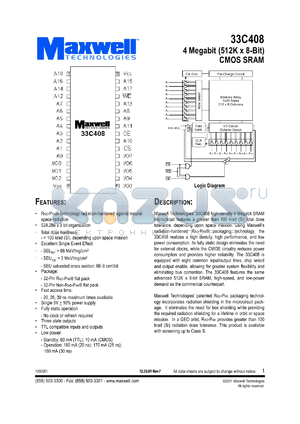 33C408RTFB25 datasheet - 4-megabit (512K x 8-bit) CMOS SRAM