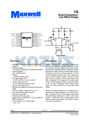 139RPFB datasheet - Quad comparator low offset voltage