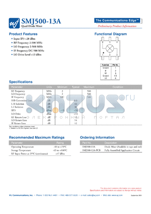 SMJ500-13A datasheet - Broadcast surface mount mixer