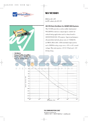 WJVC1001 datasheet - 10Gbit/s OC-192 clock oscillator for SONET/SDH systems