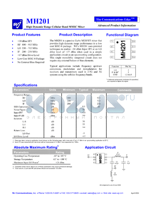 MH201 datasheet - High dynamic range cellular band MMIC mixer