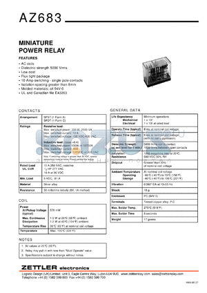 AZ683-1A-230A datasheet - Nominal coil VAC: 230; miniature power relay