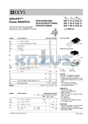 IXFT26N50 datasheet - 500V HiPerFET power MOSFET