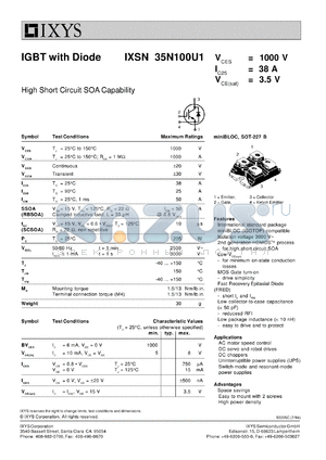 IXSN100U1 datasheet - 500V IGBT with diode