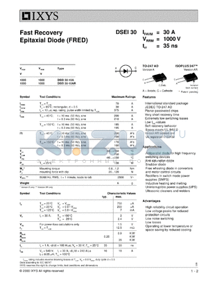 DSEI30-10AR datasheet - 600V fast recovery epitaxial diode (FRED)