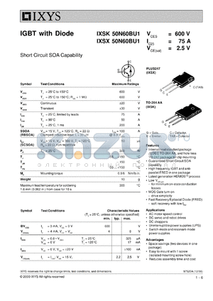 IXSX50N60BU1 datasheet - 600V IGBT with diode