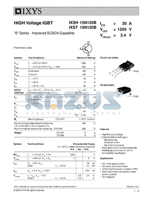 IXSH15N120B datasheet - 1200V HiPerFAST IGBT