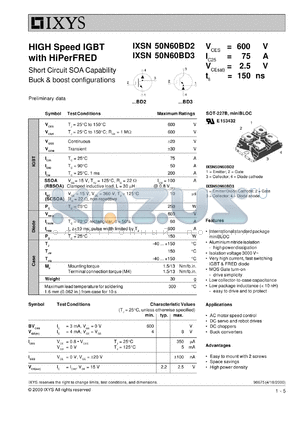 IXSN50N60BD2 datasheet - 600V high speed IGBT with HiPerFRED