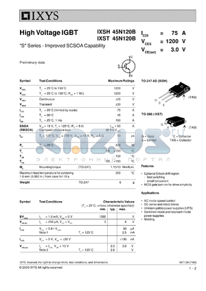 IXSH45B120B datasheet - 1200V high voltage IGBT