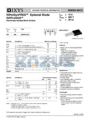 DSEE8-06CC datasheet - 600V HiPerDynFRED epitaxial diode