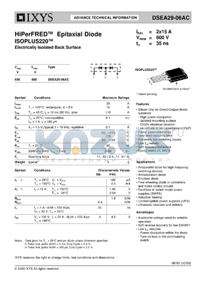 DSEA29-06AC datasheet - 600V HiPerFRED epitaxial diode