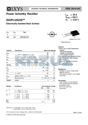 DSS20-01AC datasheet - 100V power schottky rectifier