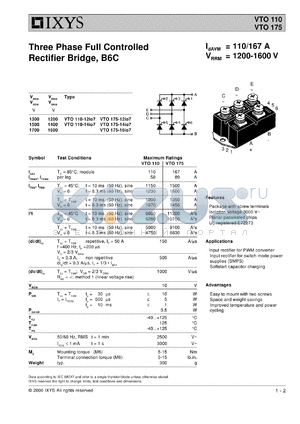 VTO175-12IO7 datasheet - 1200V three phase full controlled rectifier bridge