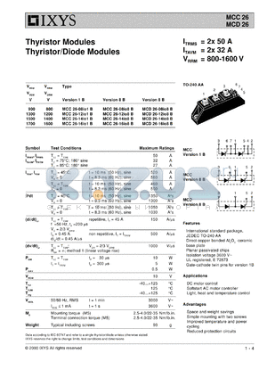 MCC26-14IO1 datasheet - 1400V thyristor modules thyristor/diode module