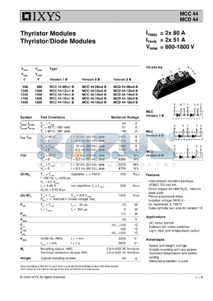 MCC44-08IO8 datasheet - 800V thyristor modules thyristor/diode module