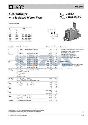 HVL900-16IO1 datasheet - 1600V AC controller with isolated water flow