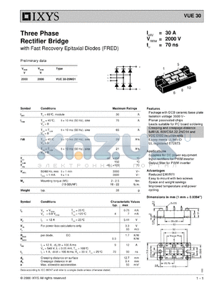 VUE30-20NO1 datasheet - 2000V three phase rectifier bridge