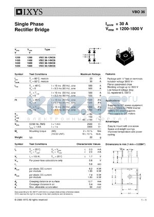 VBO36-18NO8 datasheet - 1800V single phase rectifier bridge