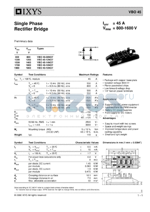 VBO45-12NO7 datasheet - 1200V single phase rectifier bridge