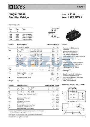 VUO54-12NO7 datasheet - 1200V single phase rectifier bridge