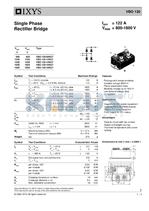 VBO130-08NO7 datasheet - 800V single phase rectifier bridge