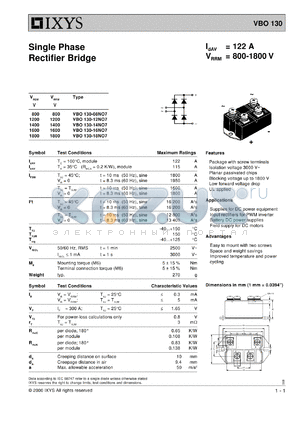 VBO130-18NO7 datasheet - 1800V single phase rectifier bridge