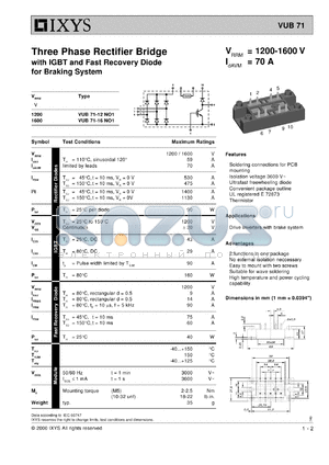 VUB71-12NO1 datasheet - 1200V three phase rectifier bridge