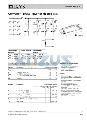 MUBW15-06A7 datasheet - 1600V converter - brake - inverter module