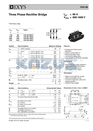 VUO68-16NO7 datasheet - 1600V three phase rectifier bridge