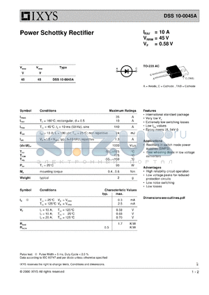 DSS10-0045A datasheet - 45V power schottky rectifier