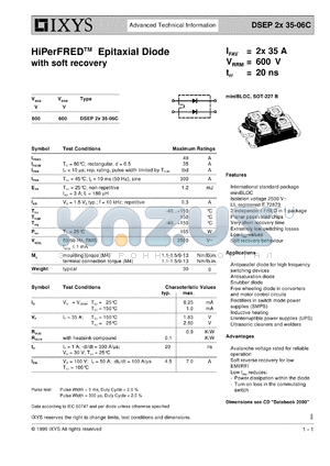 DSEP2X35-06C datasheet - 600V HiPerFRED epitaxial diode with soft recovery