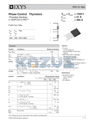 FCC21-08IO datasheet - 1200V HiPerFET power MOSFET