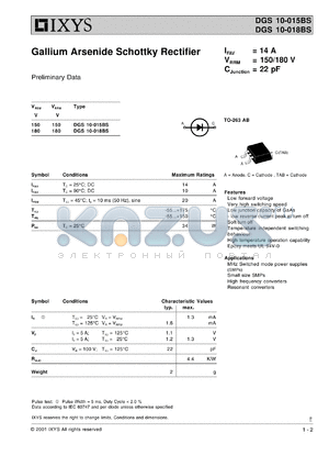 DGS10-015BS datasheet - 150V gallium arsenide schottky rectifier