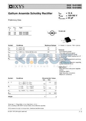 DGS10-018BS datasheet - 180V gallium arsenide schottky rectifier