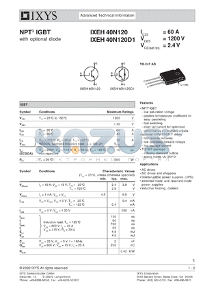 IXEN40N120D1 datasheet - 1200V NPT IGBT