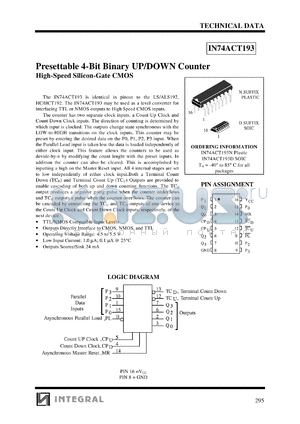 IN74ACT193D datasheet - Presettable 4-bit binary UP/DOWN counter high-speed silicon-gate CMOS