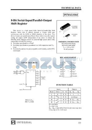 IN74ALS164AN datasheet - 8-bit serial-input/parallel-output shift register