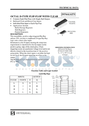 IN74ALS273N datasheet - Octal D-type flip-flop with clear