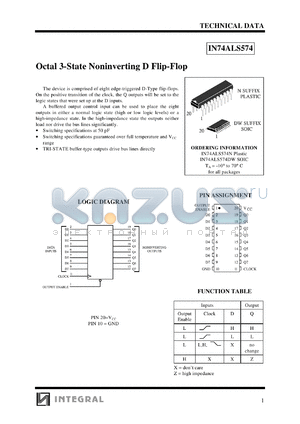 IN74ALS574DW datasheet - Octal 3-state noninverting D flip-flop