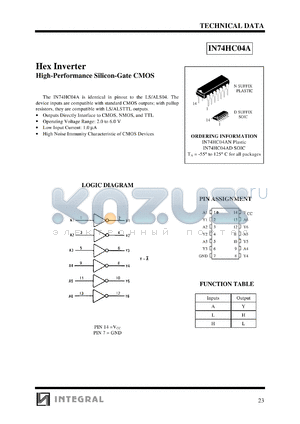 IN74HC04AD datasheet - Hex inverter, high-performance silicon-gate CMOS