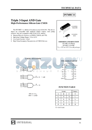 IN74HC11N datasheet - Triple 3-input AND gate, high-performance silicon-gate CMOS