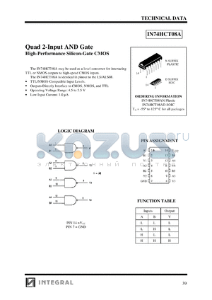 IN74HCT08AN datasheet - Quad 2-input AND gate, high-performance silicon-gate CMOS