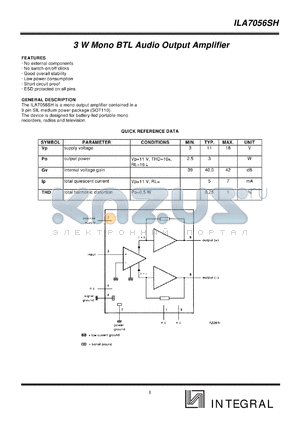ILA7056SN datasheet - 3 W mono BTL audio output amplifier