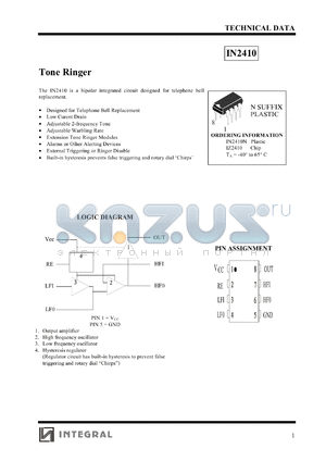 IN2410N datasheet - Tone ringer