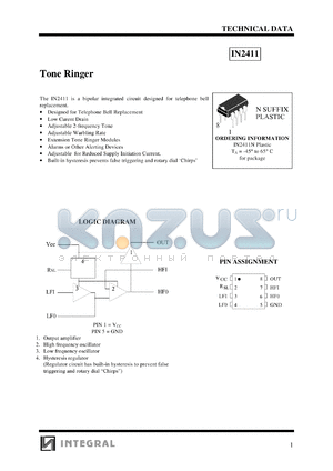 IN2411N datasheet - Tone ringer